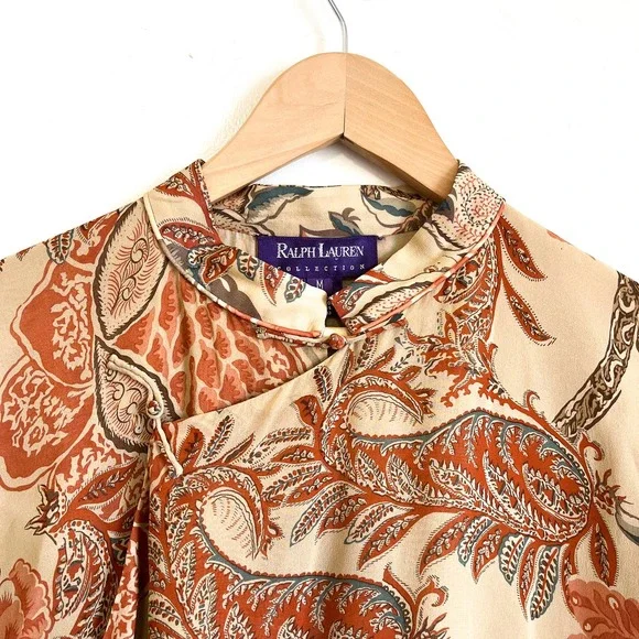 Ralph Lauren Collection Paisley Floral Silk Duster Kaftan Sz M Long Line Dress - Picture 3 of 14